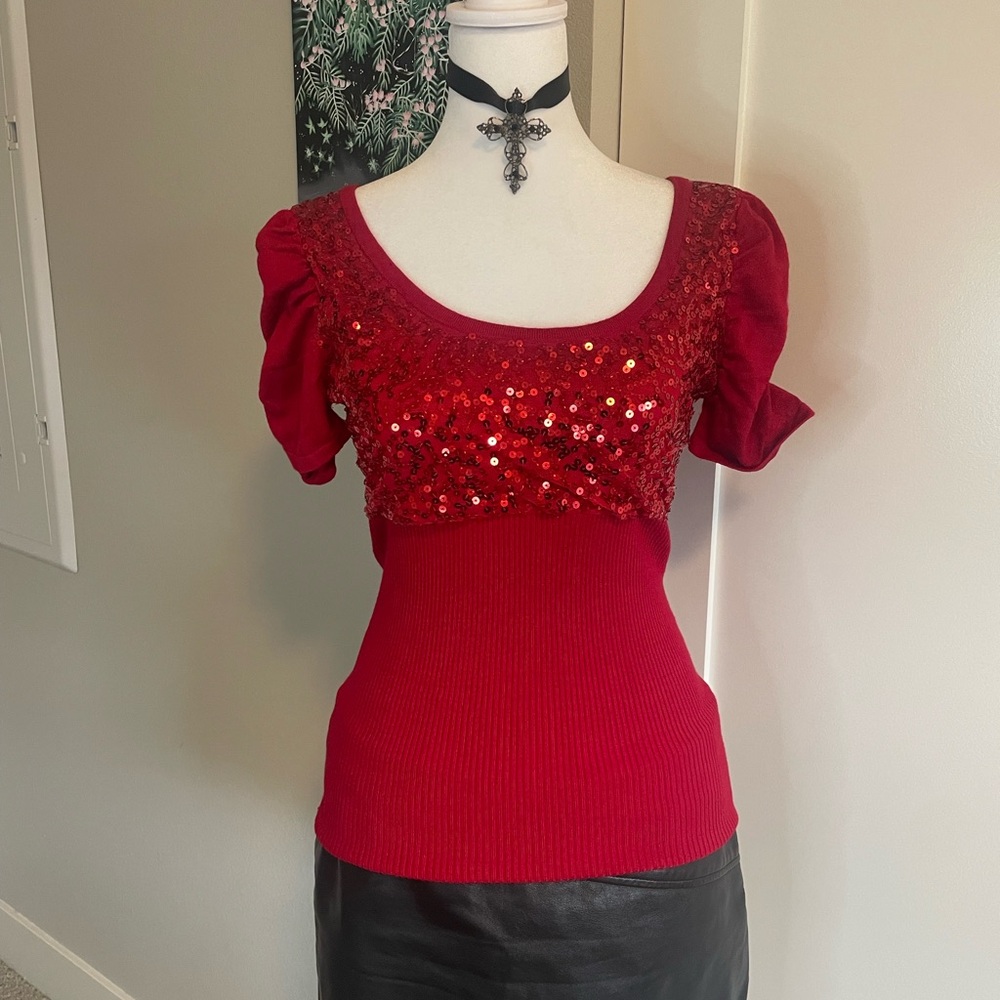 red heart soul y2k sequin ribben babydoll top